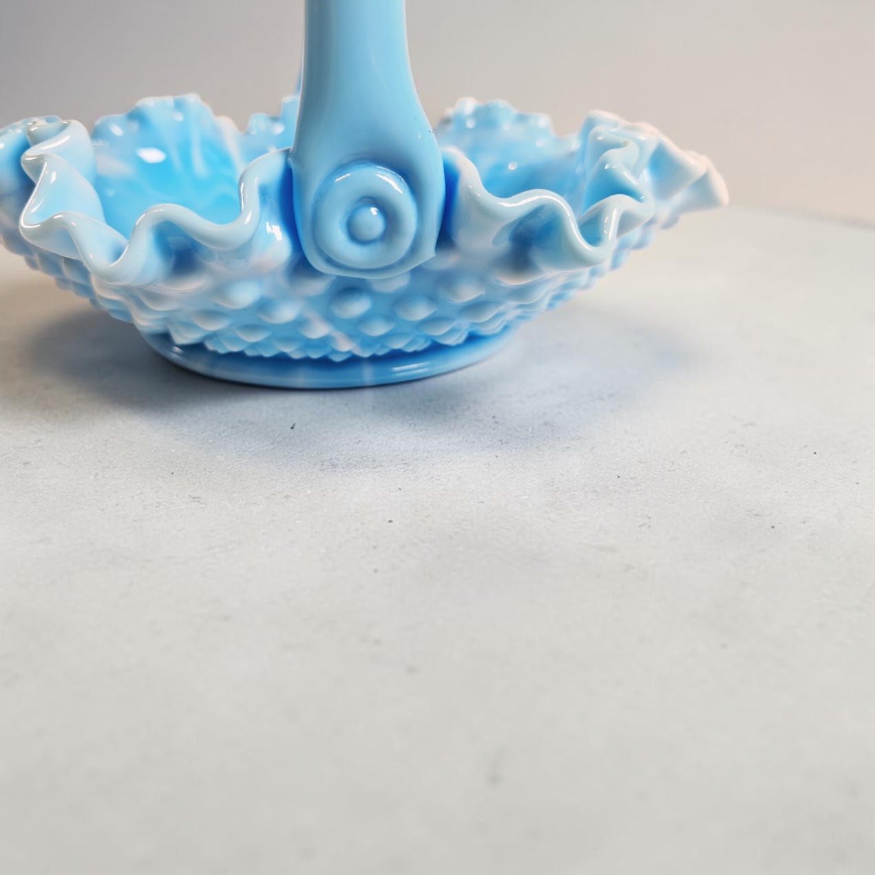 Fenton Blue and White Marble Hobnail Basket, Stunning!