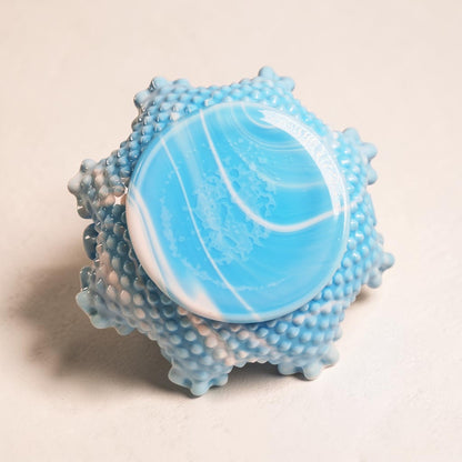 Fenton Blue and White Marble Hobnail Basket, Stunning!