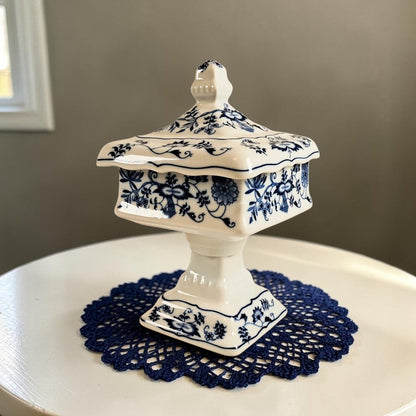 Vintage Blue Danube Pedestal Bowl with Lid, Blue Onion Pattern!!