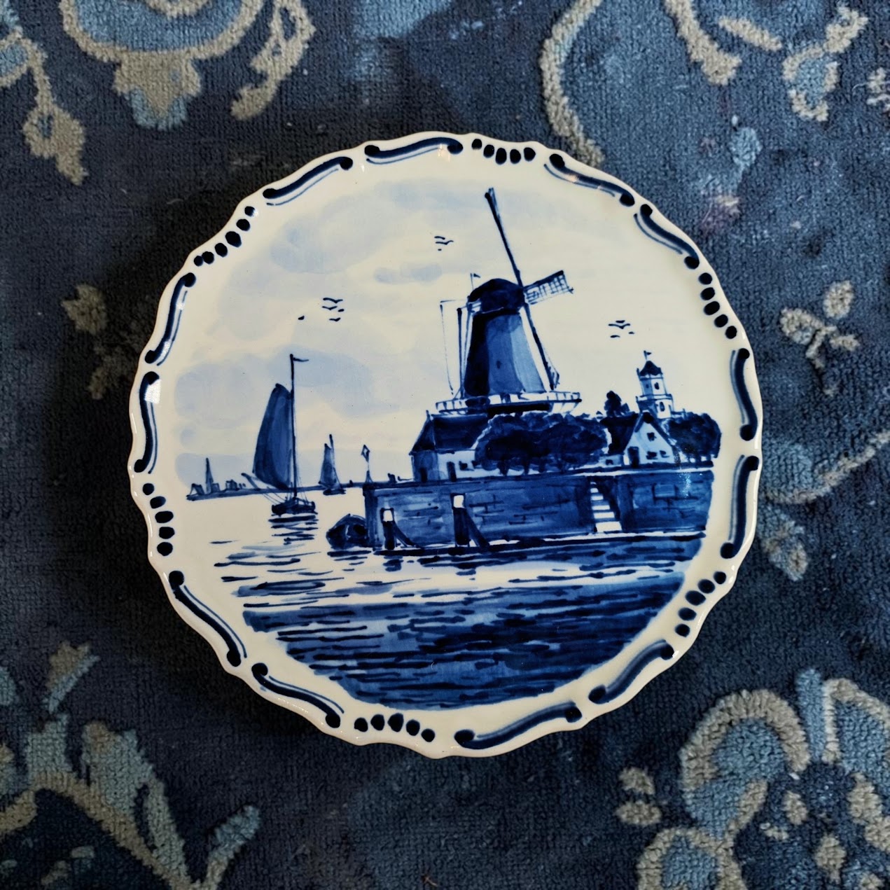Royal Delft Windmill wall Plate, with original Tag