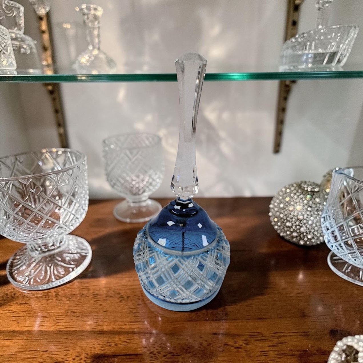 Vintage Crystal Blue and Clear German Bell, stunning