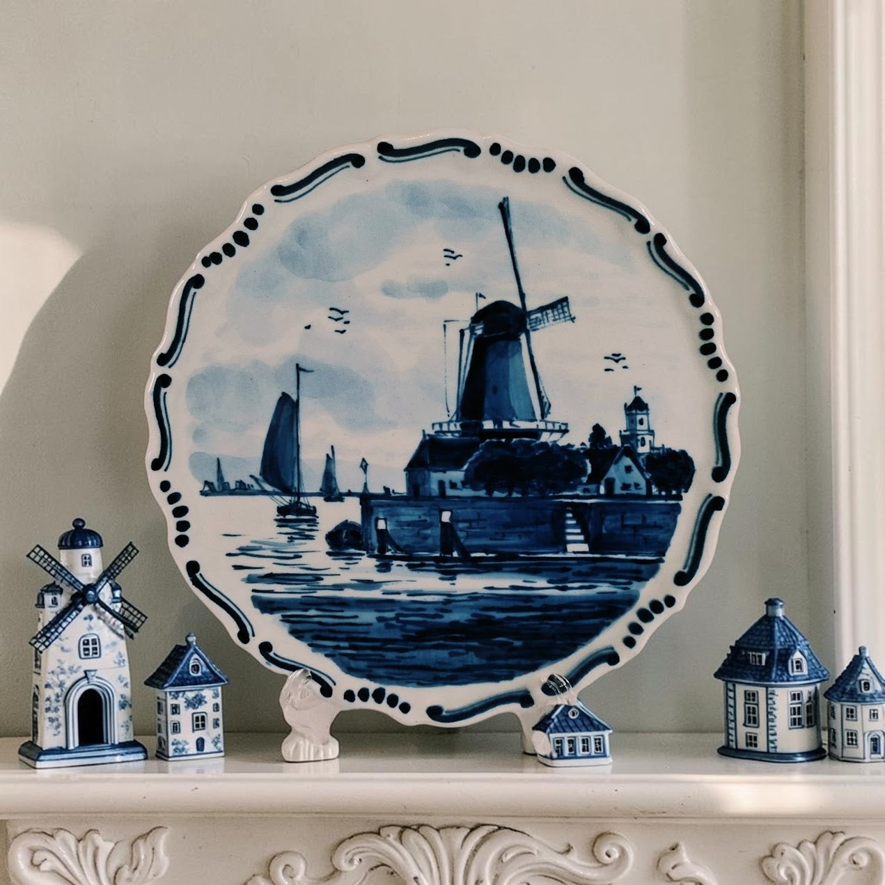 Royal Delft Windmill wall Plate, with original Tag