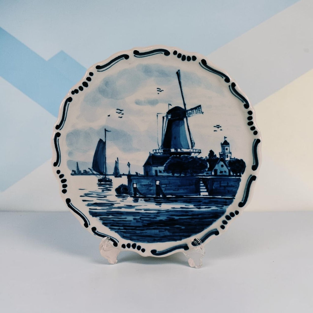 Royal Delft Windmill wall Plate, with original Tag
