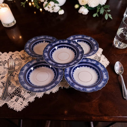 Authentic Vintage New Wharf Pottery England Flow Blue Plate set of 6, So Very Beautiful!!