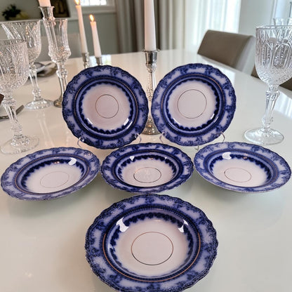 Authentic Vintage New Wharf Pottery England Flow Blue Plate set of 6, So Very Beautiful!!
