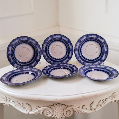 Authentic Vintage New Wharf Pottery England Flow Blue Plate set of 6, So Very Beautiful!!