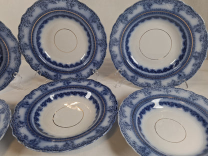 Authentic Vintage New Wharf Pottery England Flow Blue Plate set of 6, So Very Beautiful!!