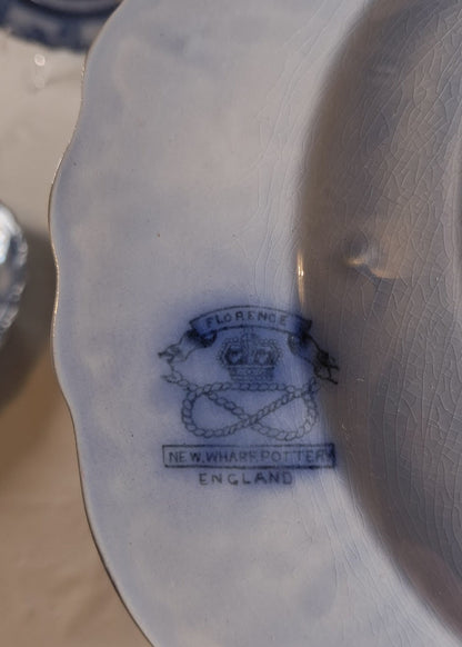 Authentic Vintage New Wharf Pottery England Flow Blue Plate set of 6, So Very Beautiful!!