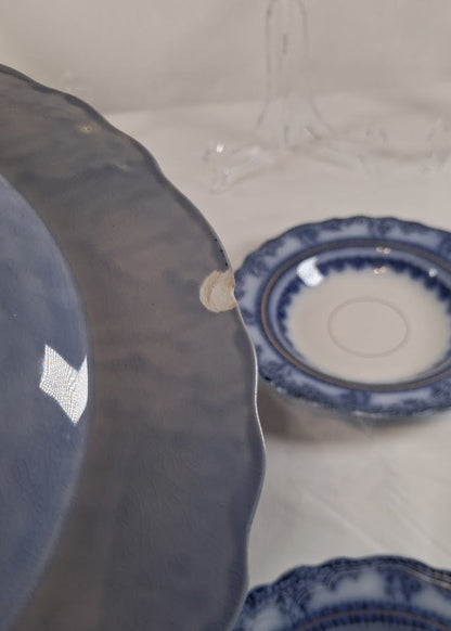 Authentic Vintage New Wharf Pottery England Flow Blue Plate set of 6, So Very Beautiful!!