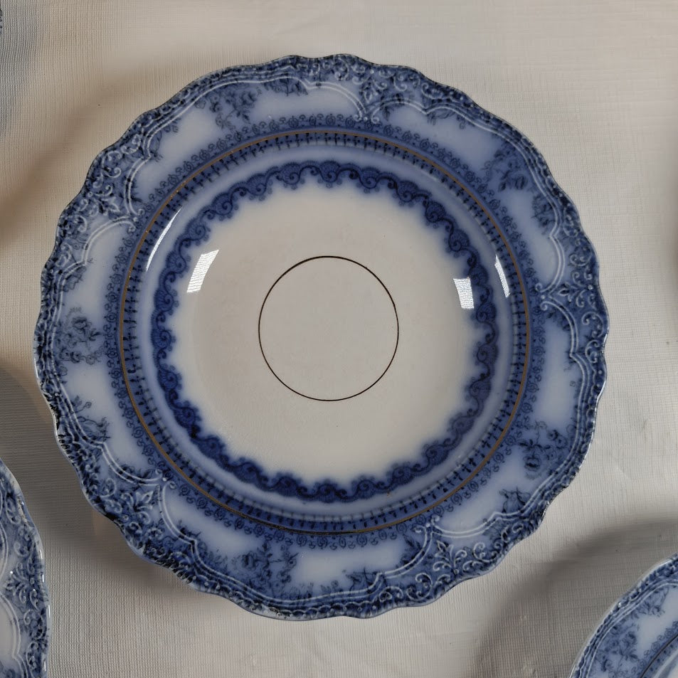 Authentic Vintage New Wharf Pottery England Flow Blue Plate set of 6, So Very Beautiful!!