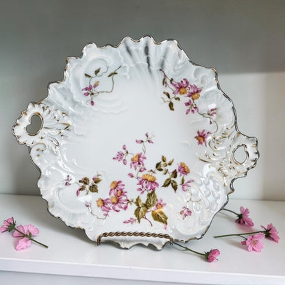 Antique Carl Tielsch Floral double handle serving dish, Very Old!