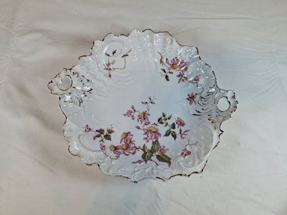 Antique Carl Tielsch Floral double handle serving dish, Very Old!