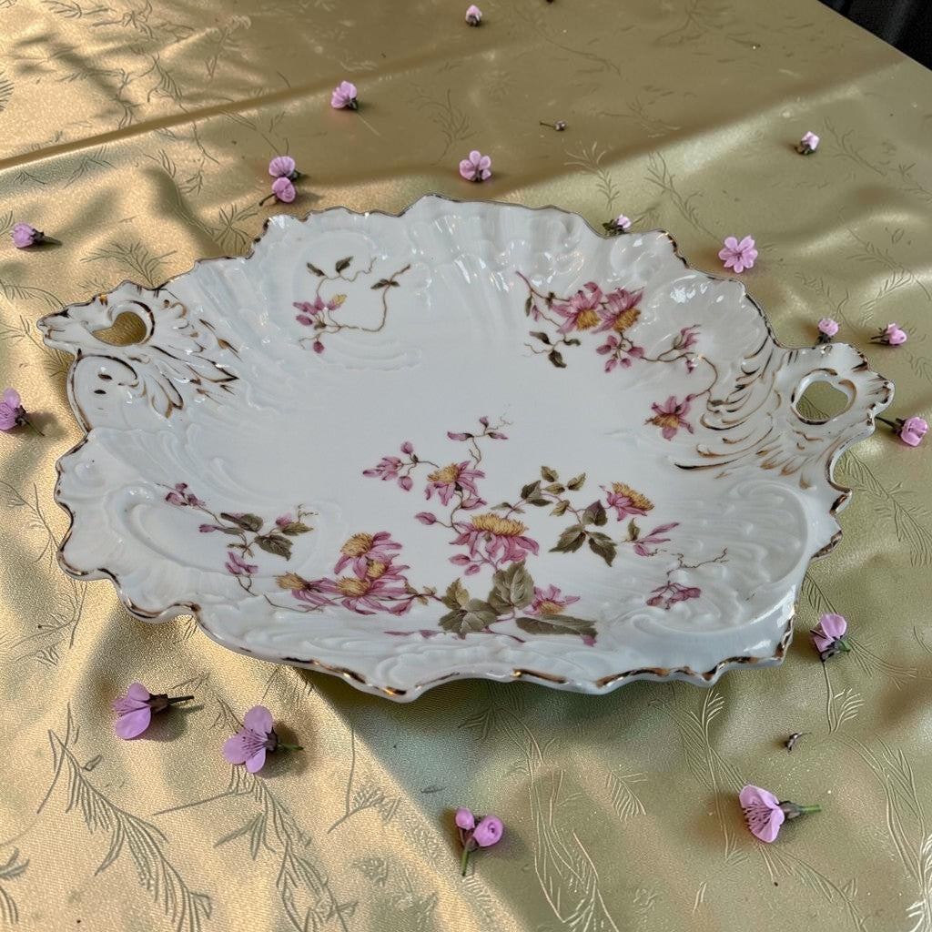 Antique Carl Tielsch Floral double handle serving dish, Very Old!