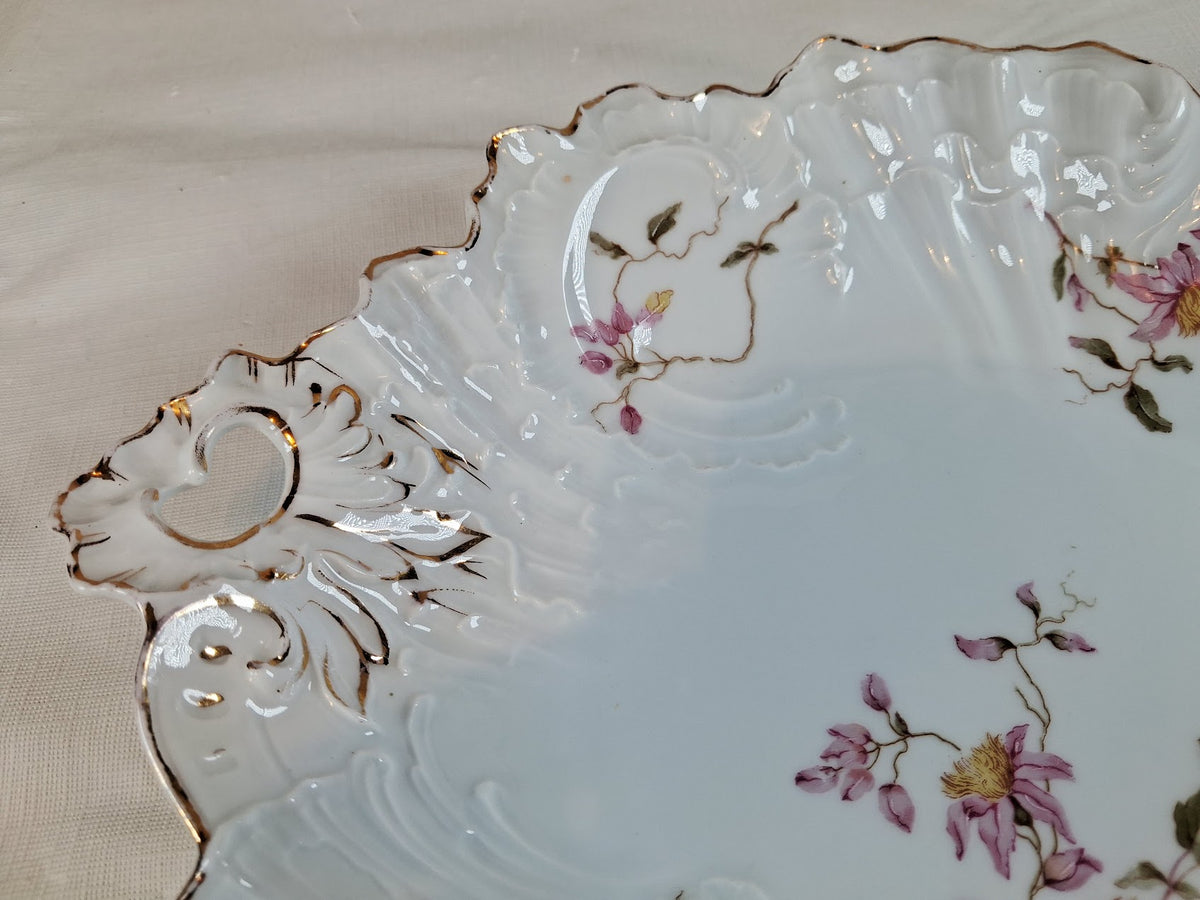 Antique Carl Tielsch Floral double handle serving dish, Very Old!