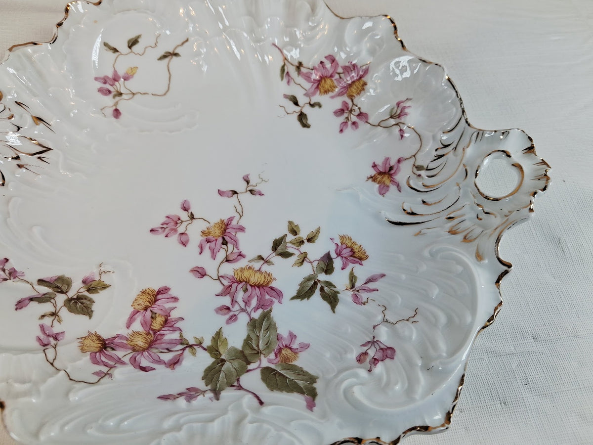 Antique Carl Tielsch Floral double handle serving dish, Very Old!