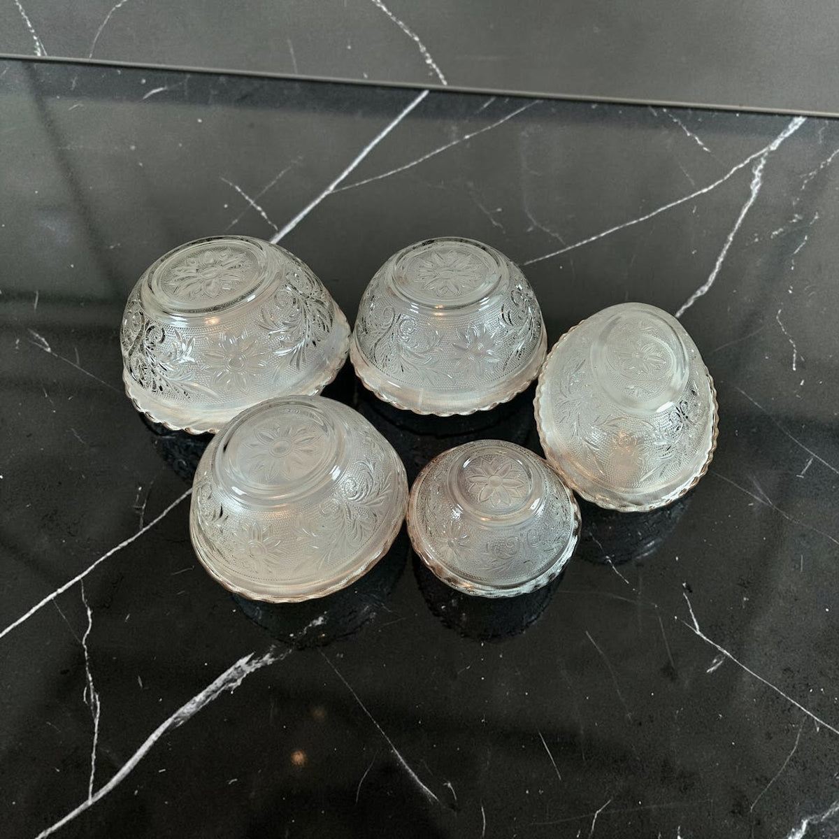 Vintage 5 piece Set of Anchor Hocking Sandwich Glass Bowls