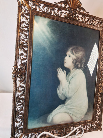 Vintage Art of "The Infant Samuel in Prayer" Very Large, with Beautiful Ornate Frame