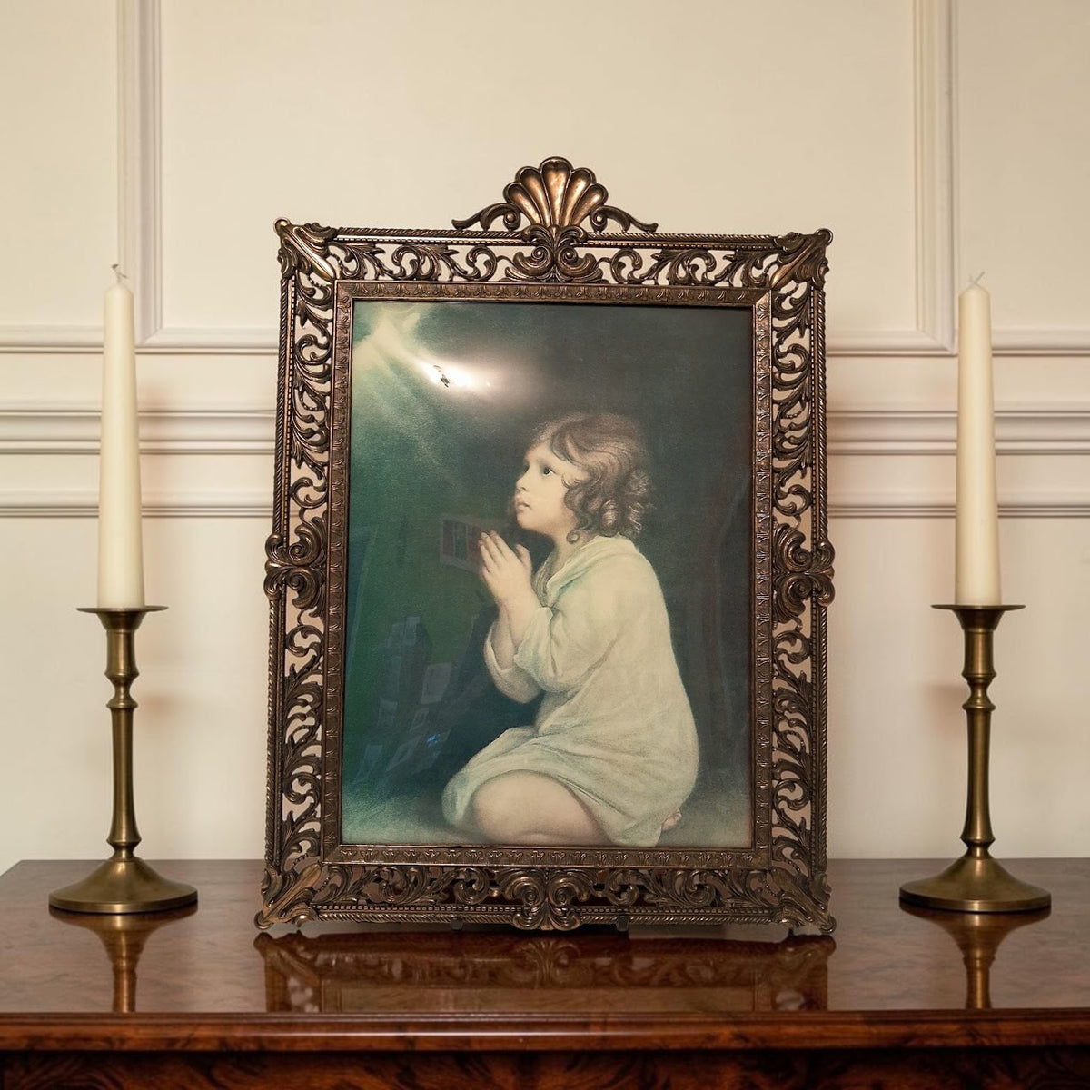 Vintage Art of "The Infant Samuel in Prayer" Very Large, with Beautiful Ornate Frame