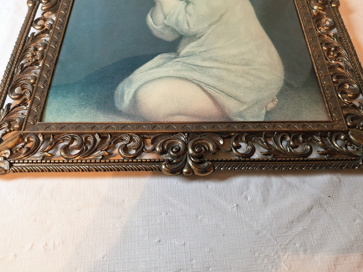 Vintage Art of "The Infant Samuel in Prayer" Very Large, with Beautiful Ornate Frame