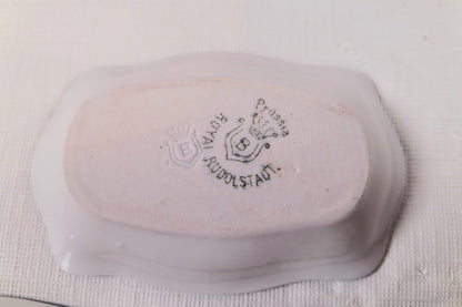 Prussian Royal Rudolstade Celery Dish with 6 Salt Cellars, Beautiful Blue Birds Motif