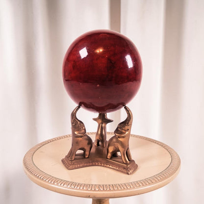 Vintage Brass Elephant Stand, with wood Gazing Ball