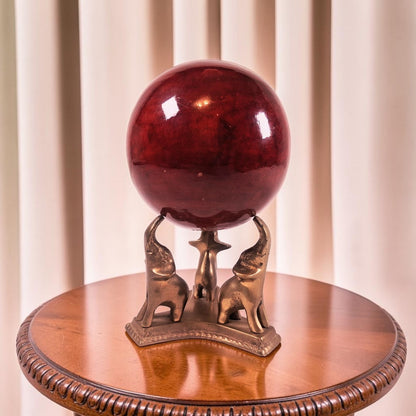 Vintage Brass Elephant Stand, with wood Gazing Ball