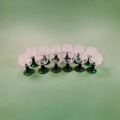 Vintage Green Stem Wine Goblets, Large Set of 12, Great for the Holiday Parties!!