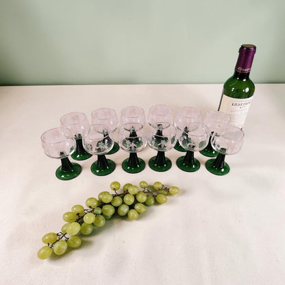 Vintage Green Stem Wine Goblets, Large Set of 12, Great for the Holiday Parties!!