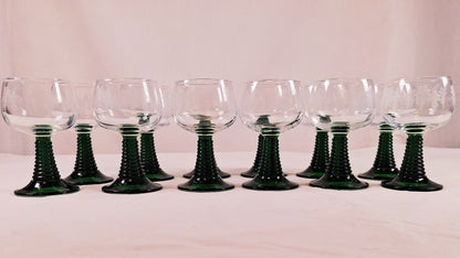 Vintage Green Stem Wine Goblets, Large Set of 12, Great for the Holiday Parties!!