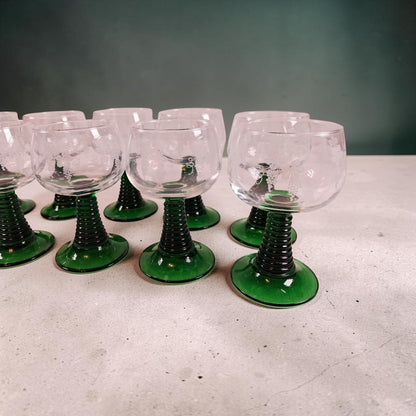 Vintage Green Stem Wine Goblets, Large Set of 12, Great for the Holiday Parties!!