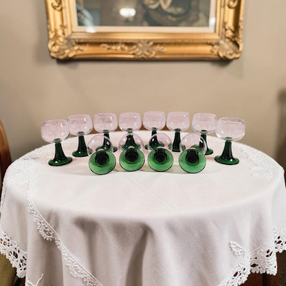 Vintage Green Stem Wine Goblets, Large Set of 12, Great for the Holiday Parties!!