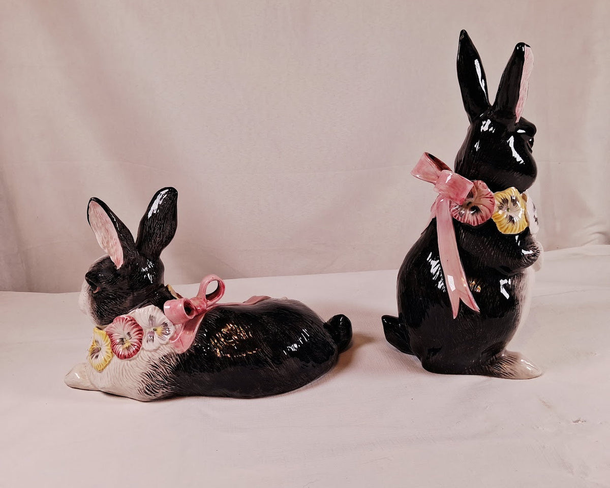 Fitz and Floyd Large Black and White Floral Bunnies!!