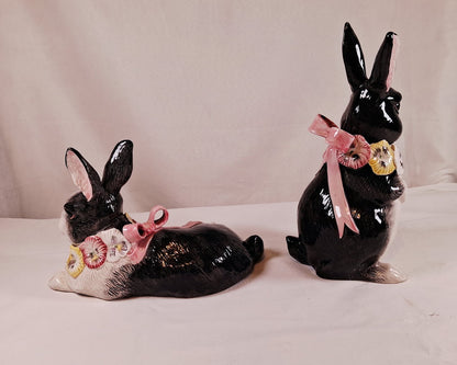 Fitz and Floyd Large Black and White Floral Bunnies!!