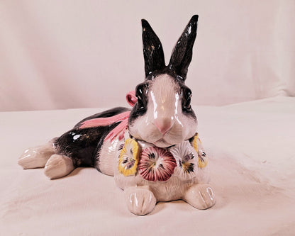 Fitz and Floyd Large Black and White Floral Bunnies!!