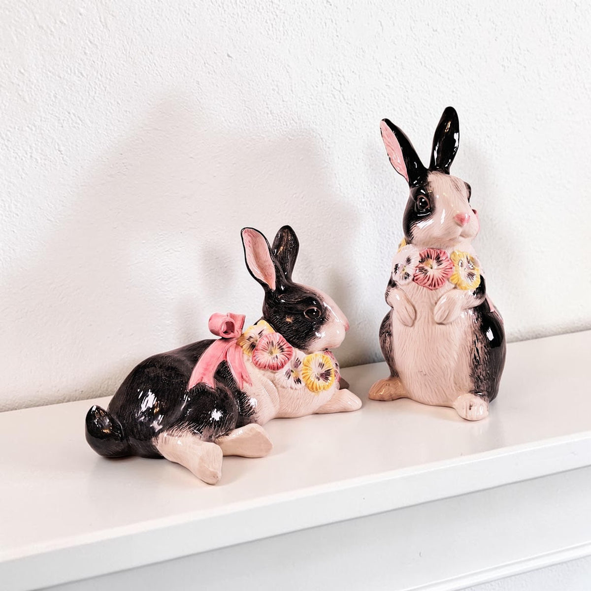 Fitz and Floyd Large Black and White Floral Bunnies!!