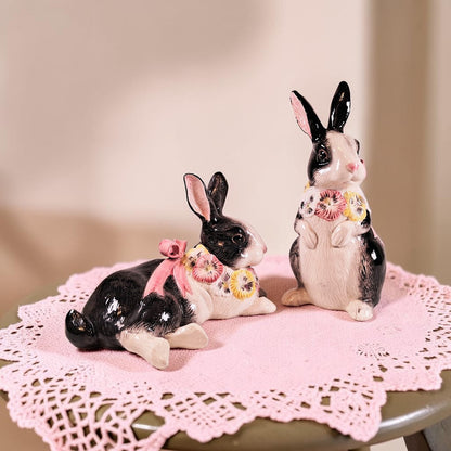 Fitz and Floyd Large Black and White Floral Bunnies!!