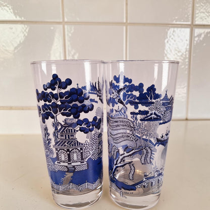 Vintage Blue Willow Set of 8, 16oz Glasses by Johnson Brothers, Rare!