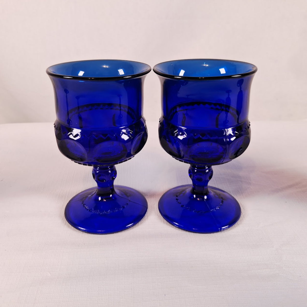 Cobalt Blue King’s Crown Thumbprint Glass Cordials/Goblets, Set of 6