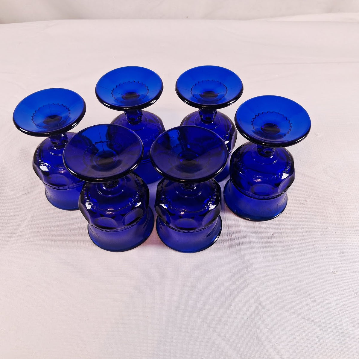Cobalt Blue King’s Crown Thumbprint Glass Cordials/Goblets, Set of 6