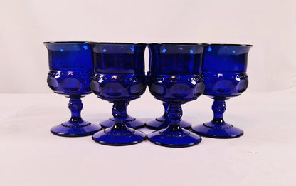 Cobalt Blue King’s Crown Thumbprint Glass Cordials/Goblets, Set of 6