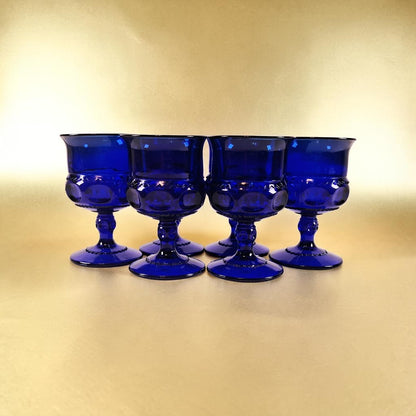 Cobalt Blue King’s Crown Thumbprint Glass Cordials/Goblets, Set of 6