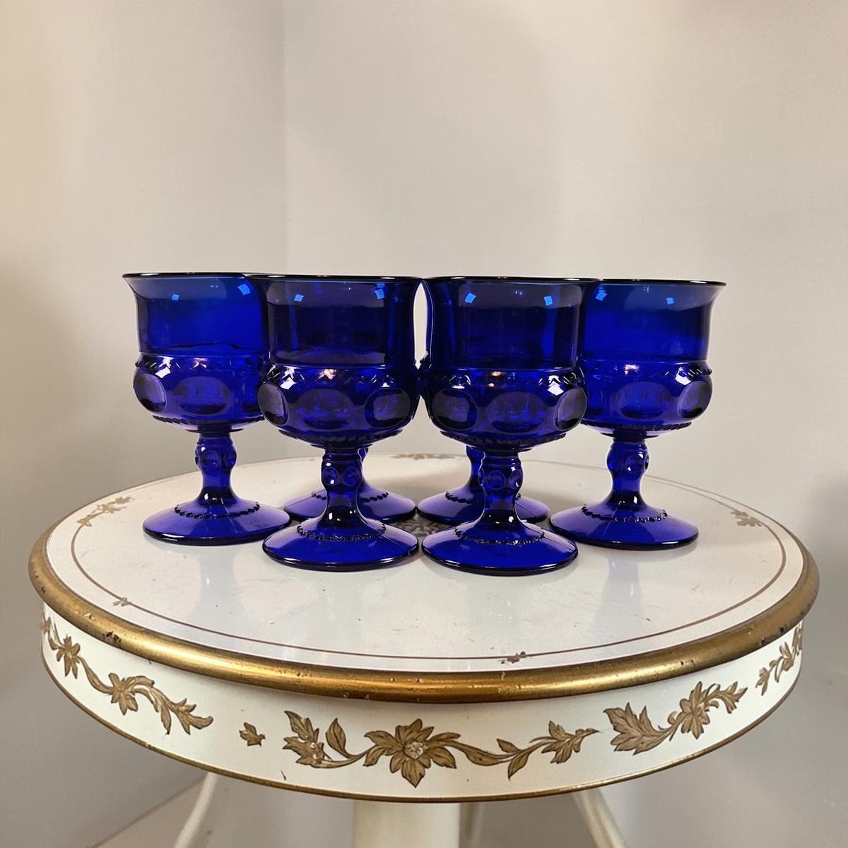 Cobalt Blue King’s Crown Thumbprint Glass Cordials/Goblets, Set of 6