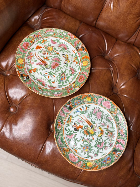 RESERVED: Cary, "1880'S QING ANTIQUE SET (2) FAMILLE PLATES, 8.5""D"