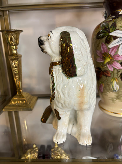 Stunning antique Staffordshire spaniel mantel dogs with lustre decoration pair!