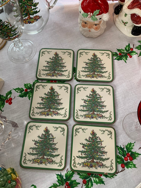 Set (6) Spode Christmas Tree Coasters by Pimpernel
