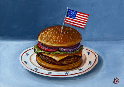 Reserved Live 09/15 Cheeseburger original oil painting 11x9”