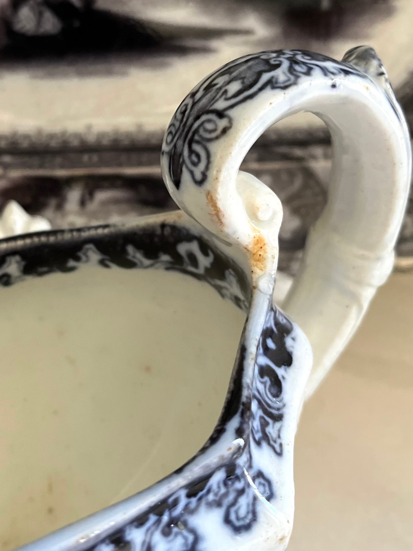 Reserved Live 03/24 Romantic “Athens” Mulberry Transferware Gravy Boat by Charles Meigh – Early Victorian Stoke-on-Trent c.1840s Classical Ruins