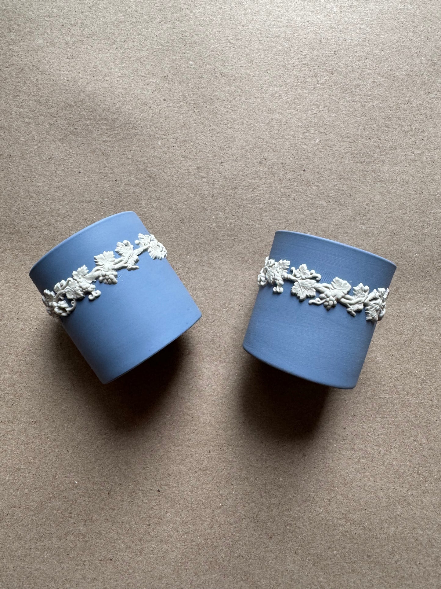 Light blue pair of Wedgewood ornate match holders 2.25”