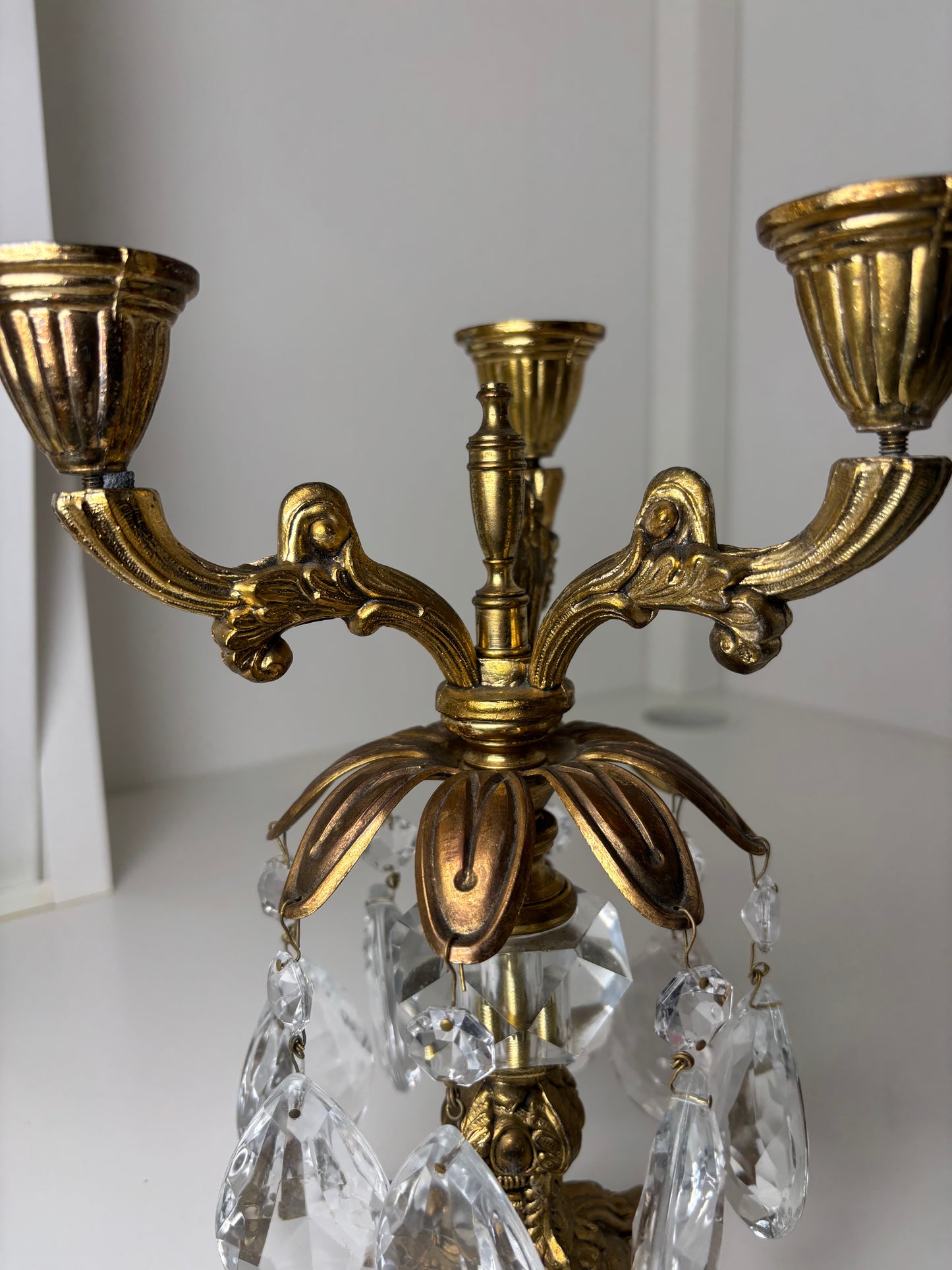 Live 09/01 brass candelabra with glass beads