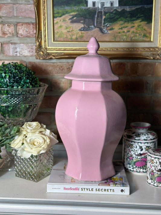 18" Tall Powder Pink Porcelain Ginger Jar
